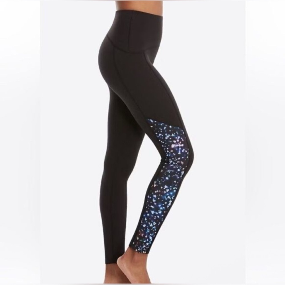 SPANX High Rise Shaping Leggings Black Compression Galaxy Print Activewear M